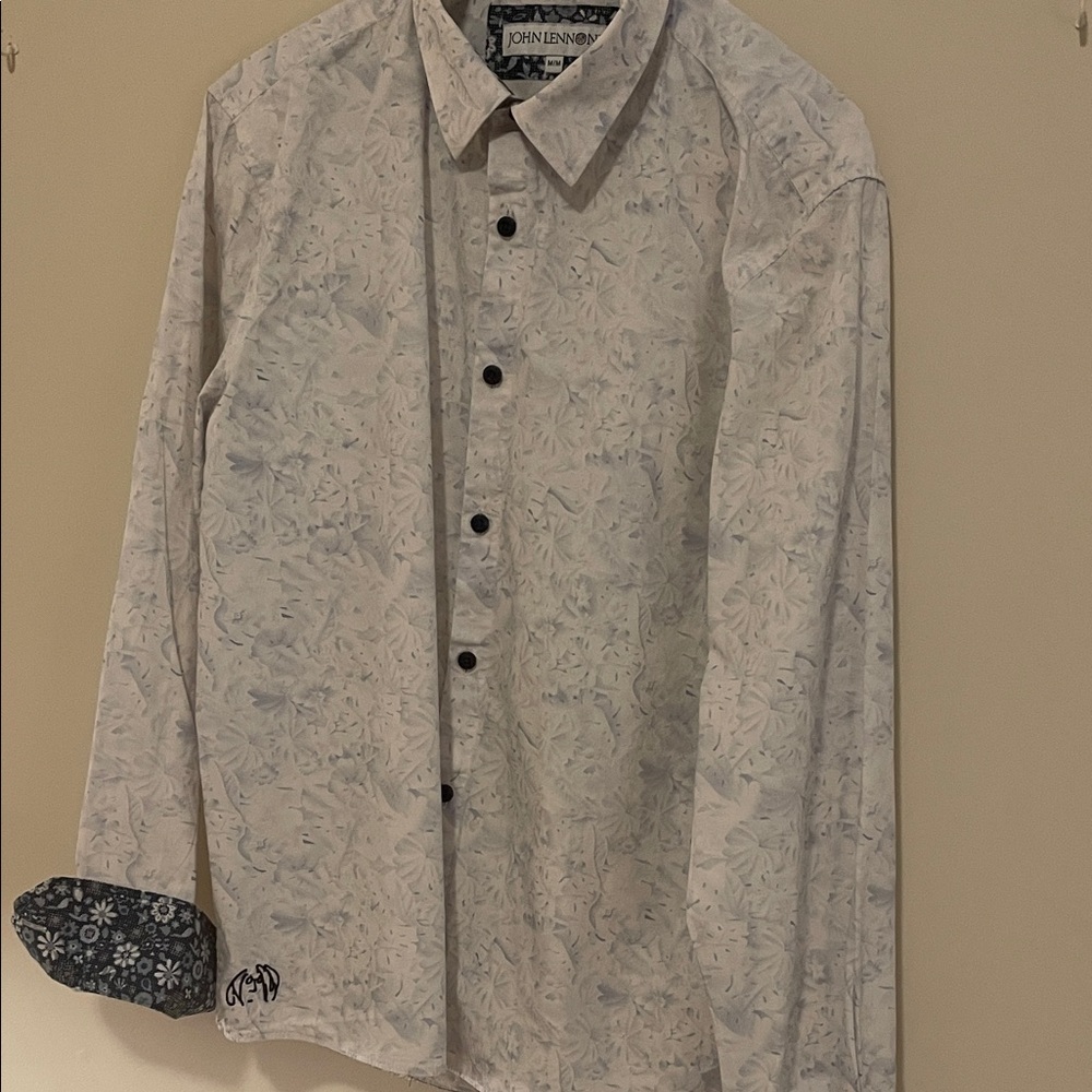 John Lennon Men’s White Floral Dress Shirt